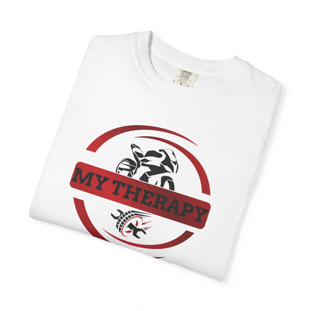 Non UK Sales Motorbike t-shirt  (My therapy) Swirl R/W