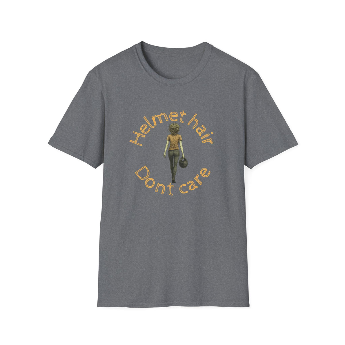 Motorbike T-shirt with 'Helmet hair, Dont care' (Coloured)