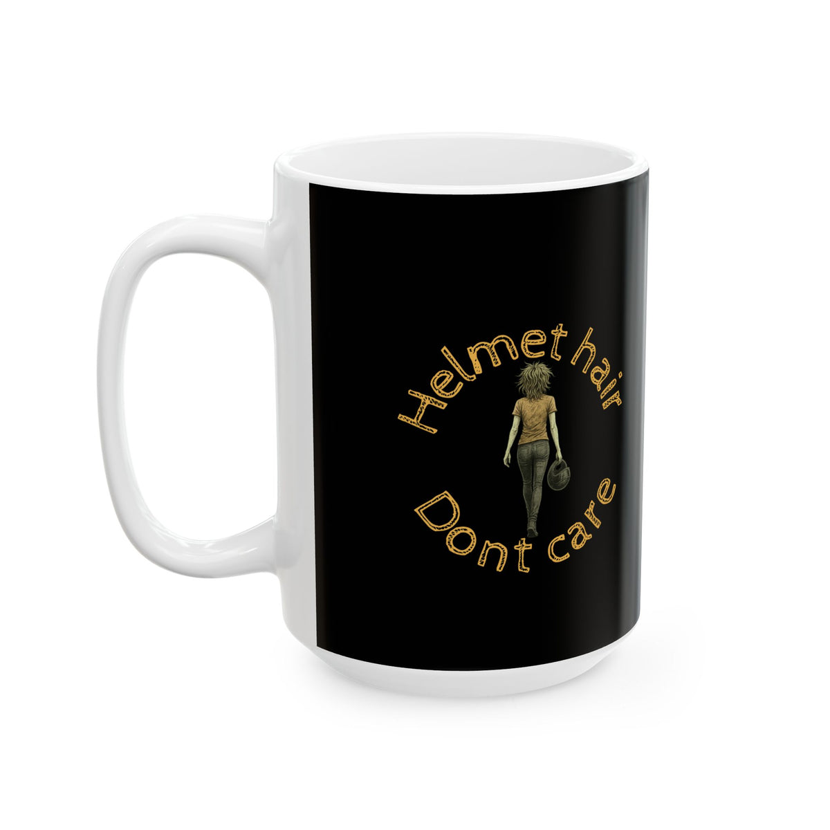 Non UK Sales 11oz And 15oz White Mug With (Helmet hair, Dont care) Y/B