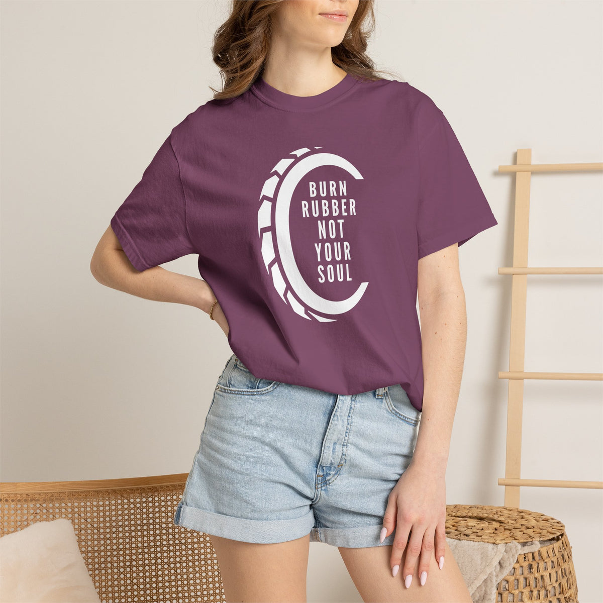 Non UK Sales Motorbike t-shirt  (Burn rubber, Not your soul) Words W/B