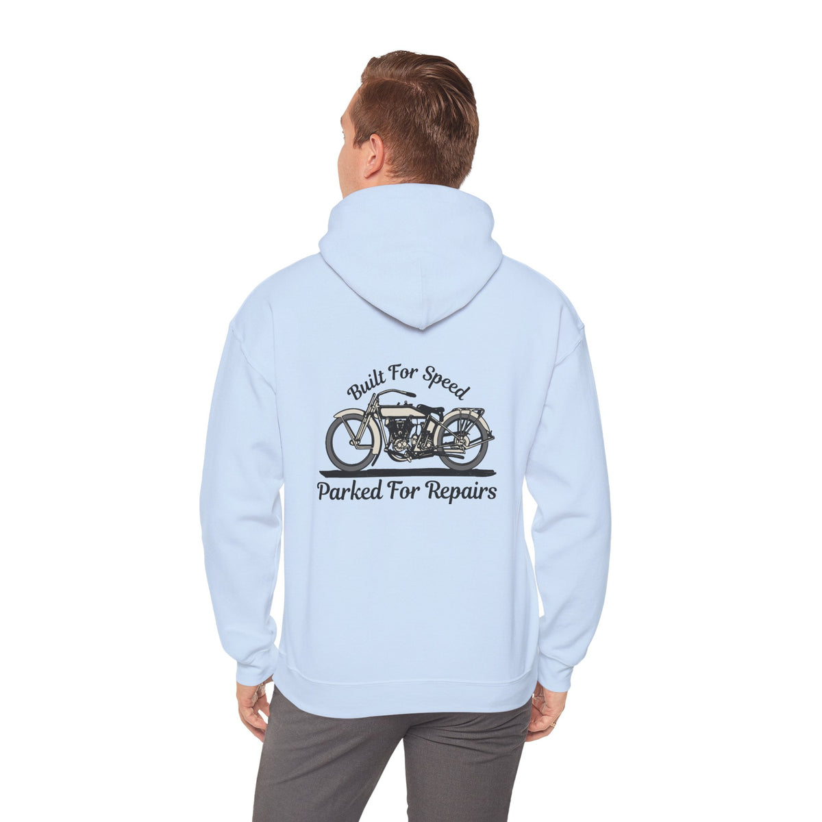 Non UK Sales Hooded Sweatshirt (Built for speed, Parked for repairs) B/W