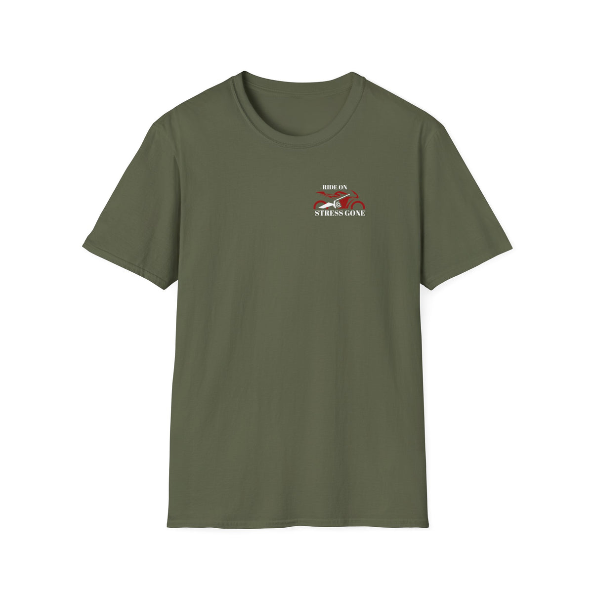 Motorbike T-shirt with 'Ride On, Stress Gone' Small Logo