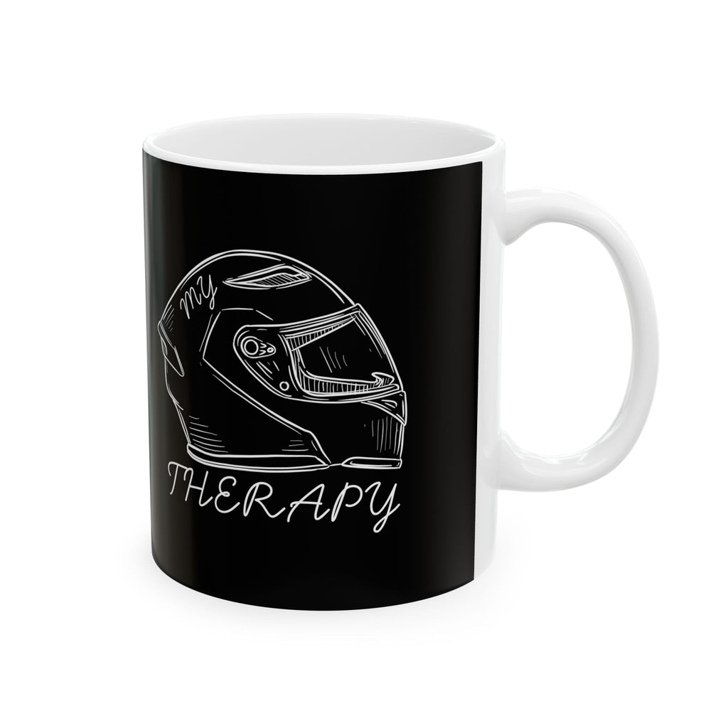 Non UK Sales 11oz And 15oz White Mug With (My Therapy, Helmet) B/W