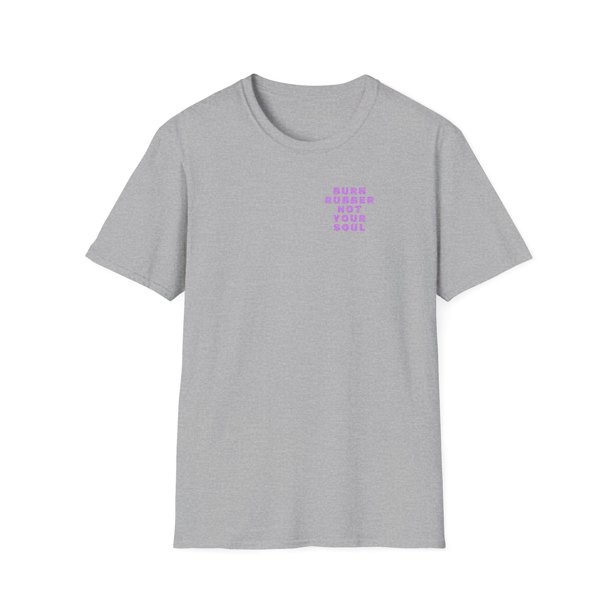 Motorbike T-shirt with 'Burn Rubber, Not your Soul' (3) Small Logo