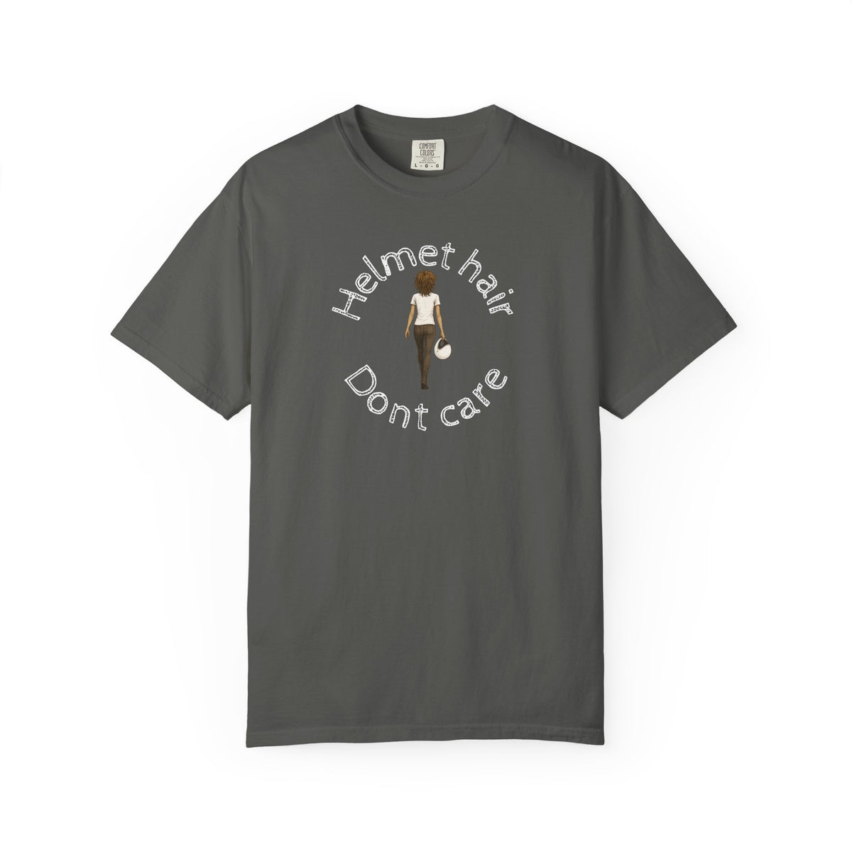 Non UK Sales Motorbike t-shirt  (Helmet hair, Dont care) W/B