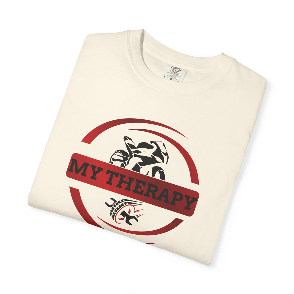 Non UK Sales Motorbike t-shirt  (My therapy) Swirl R/W