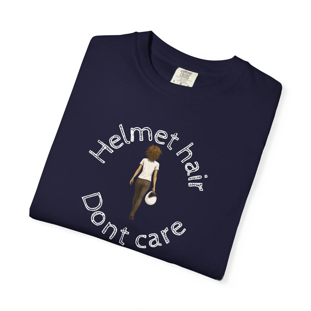 Non UK Sales Motorbike t-shirt  (Helmet hair, Dont care) W/B