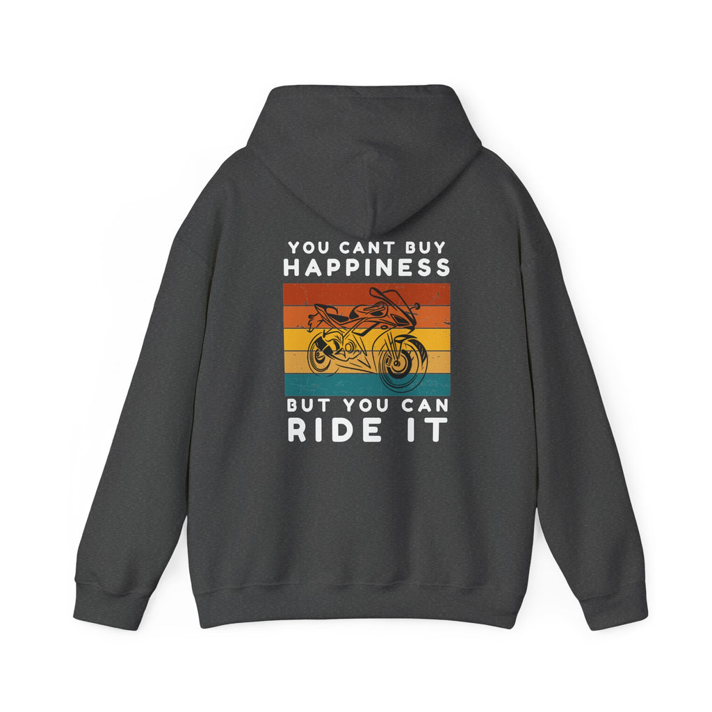 Unisex Heavy Blend™ Hooded Sweatshirt (You Cant Buy Happiness, Buy You Can Ride It) Back