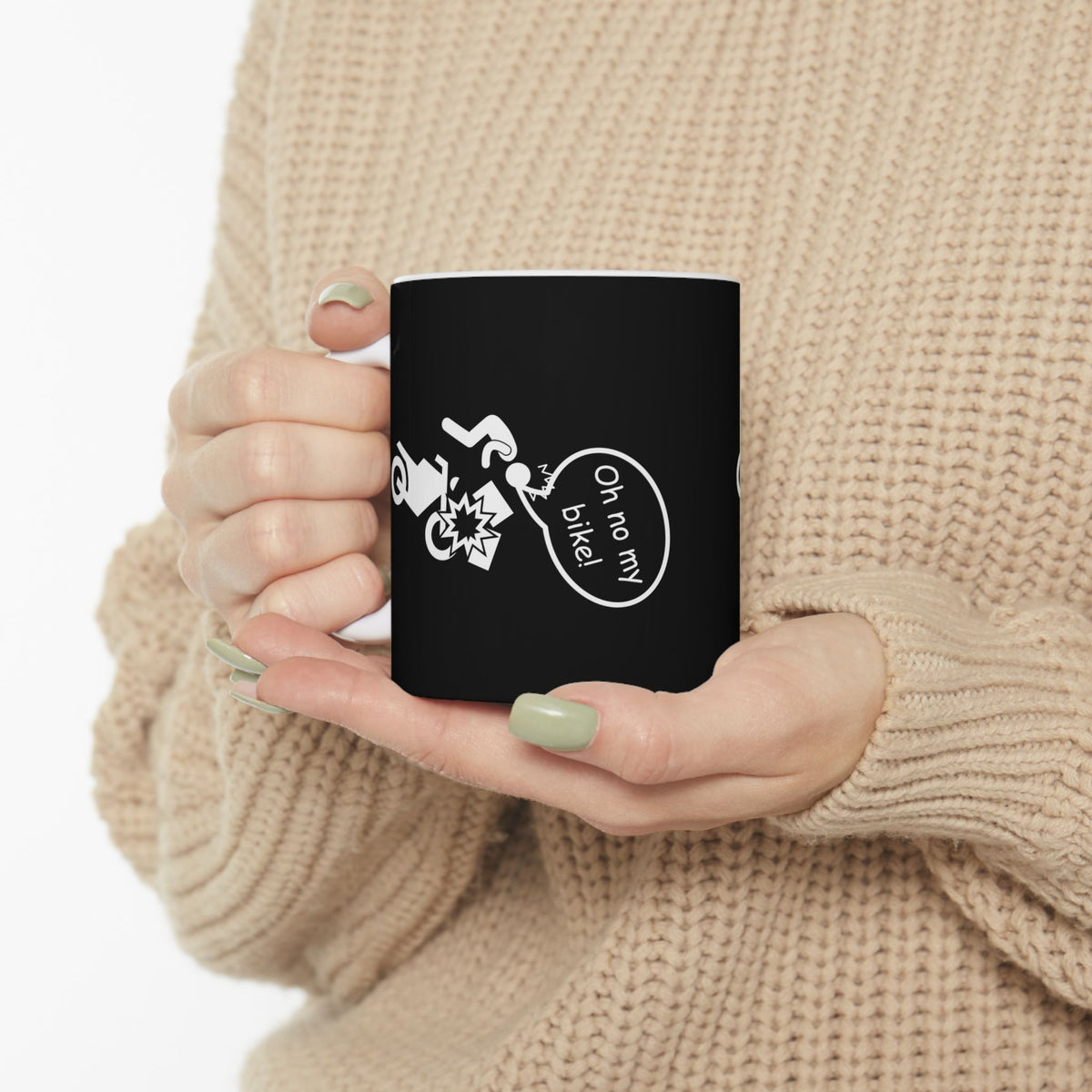 Non UK Sales 11oz And 15oz White Mug With (Oh no my bike!) B/W