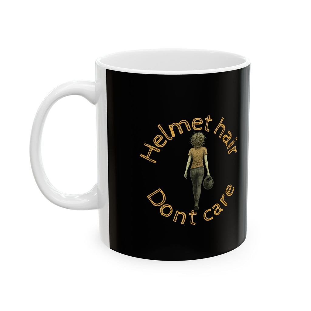 Non UK Sales 11oz And 15oz White Mug With (Helmet hair, Dont care) Y/B