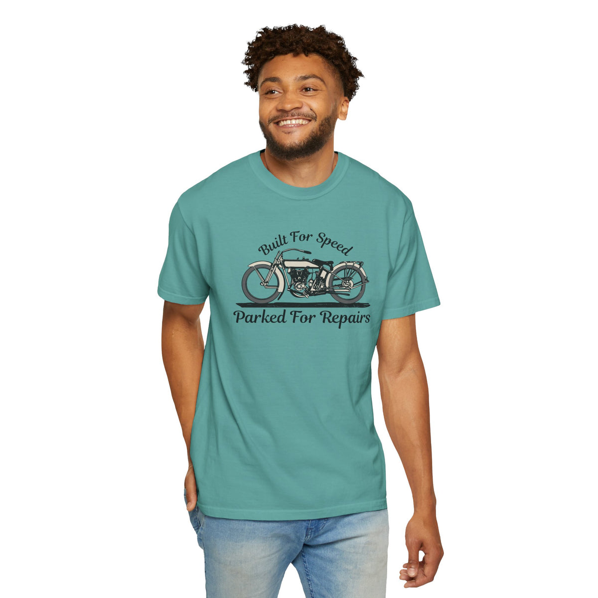 Non UK Sales Motorbike t-shirt  (Built for speed, Parked for repairs) B/W