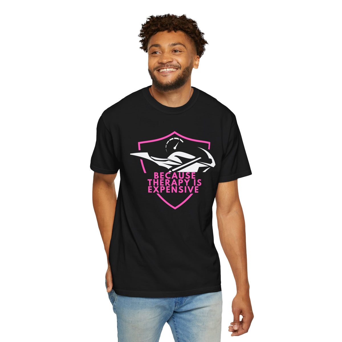 Non UK Sales Motorbike t-shirt  (Because Therapy is expensive) P/B