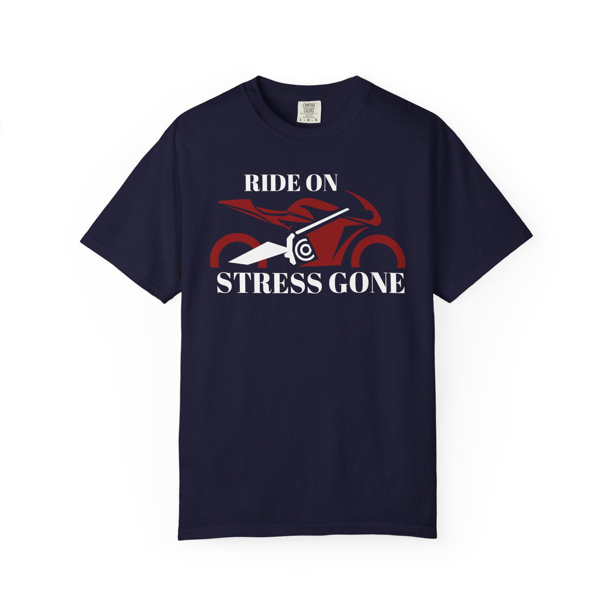 Non UK Sales Motorbike t-shirt  (Ride on, Stress gone)  R/B