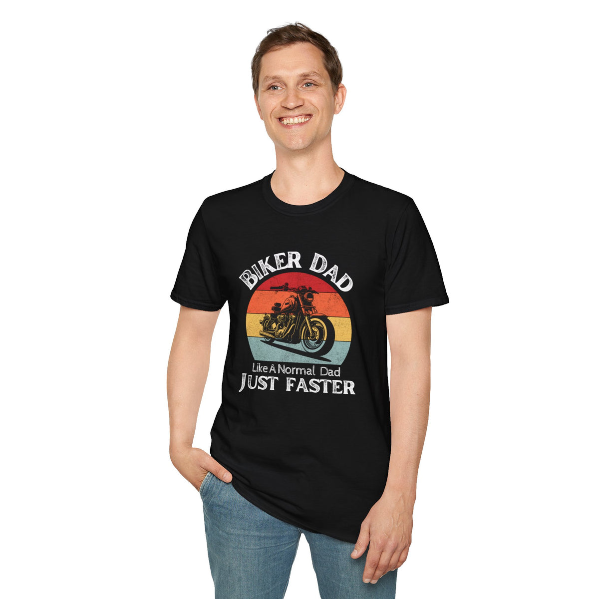 Motorbike T-shirt with 'Biker dad, Like a normal dad, Just faster' (2)