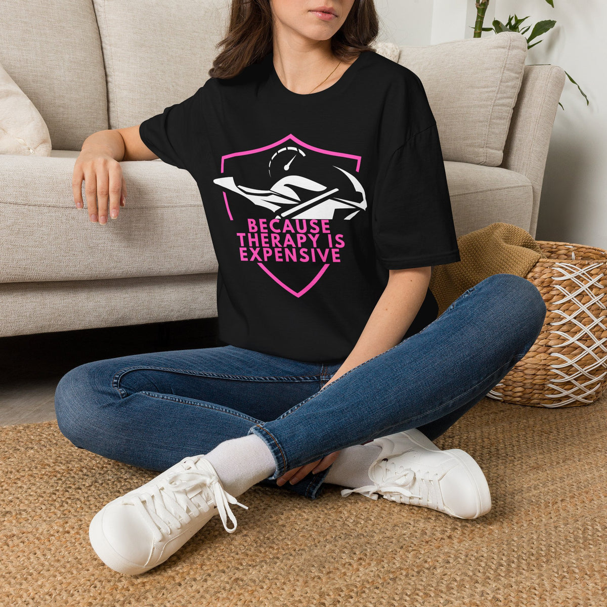 Motorbike T-shirt with 'Because Therapy is Expensive' (2)