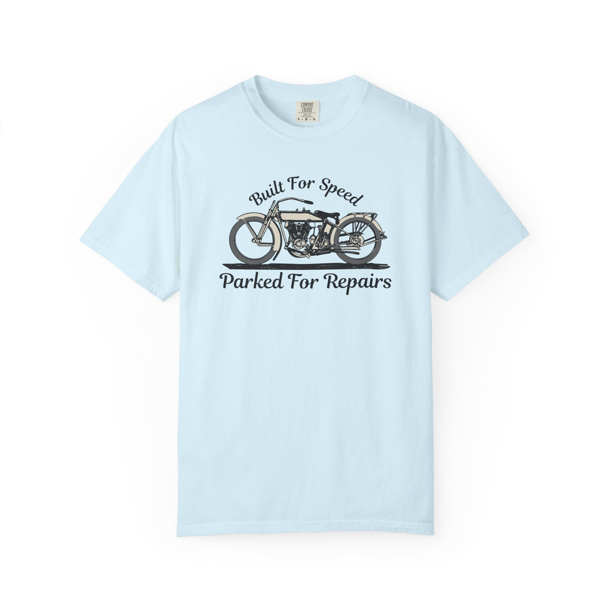Non UK Sales Motorbike t-shirt  (Built for speed, Parked for repairs) B/W