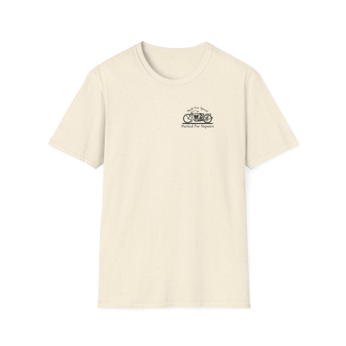 Motorbike T-shirt with 'Built for speed, Parked for repairs' Small Logo