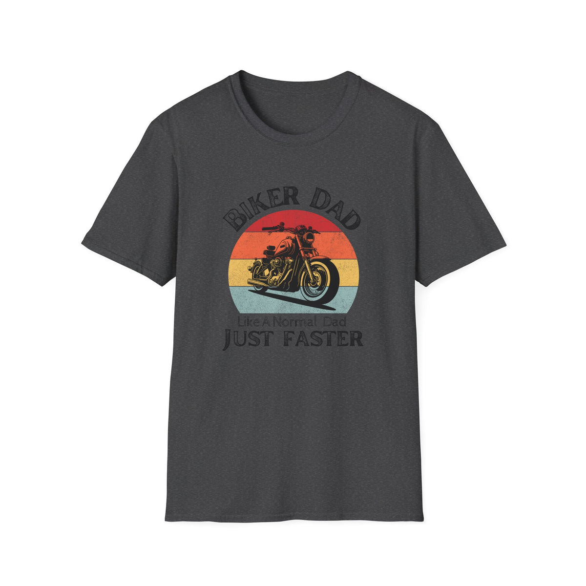 Motorbike T-shirt with 'Biker dad, Like a normal dad, Just faster'