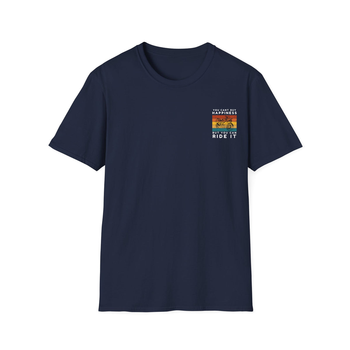 Motorbike T-shirt with You Cant Buy Happiness, But You Can Ride It' (2) (Small Logo)