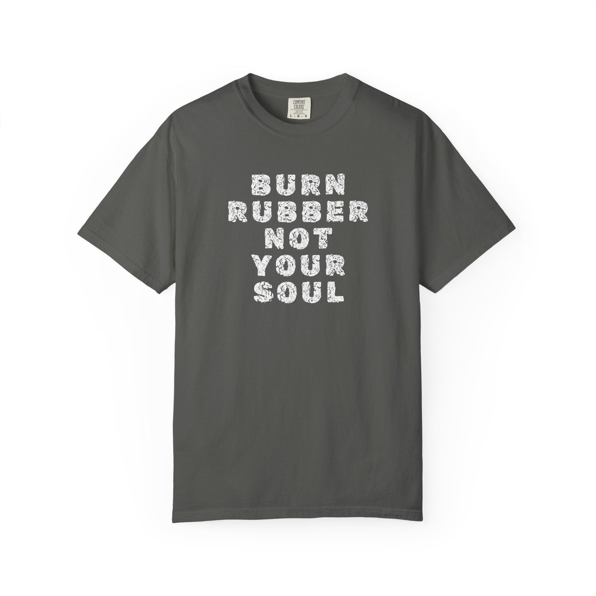 Non UK Sales Motorbike t-shirt  (Burn rubber, Not your soul) Words W/B