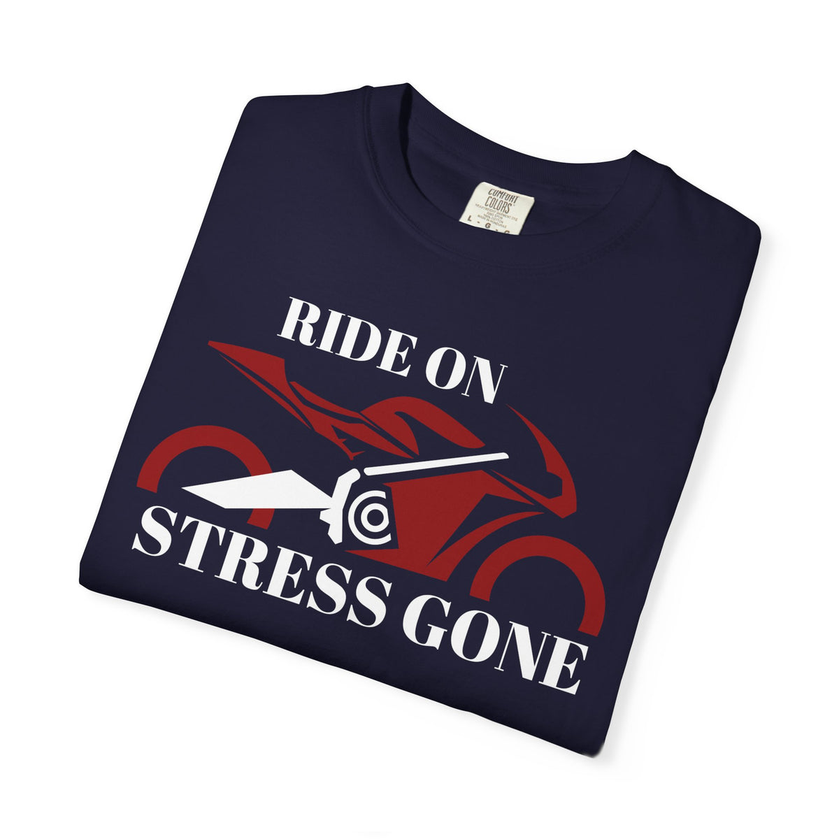 Non UK Sales Motorbike t-shirt  (Ride on, Stress gone)  R/B