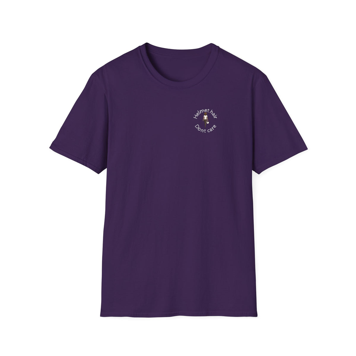 Motorbike T-shirt with 'Helmet hair, Dont care' Small Logo