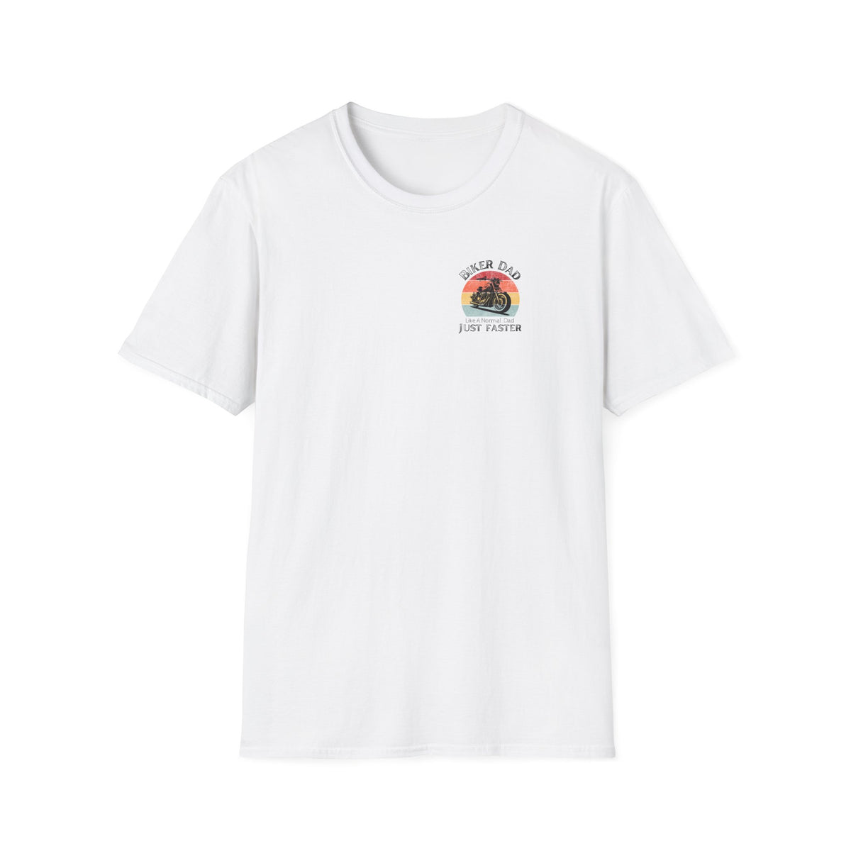 Motorbike T-shirt with 'Biker dad, Like a normal dad, Just faster' (Small Logo)