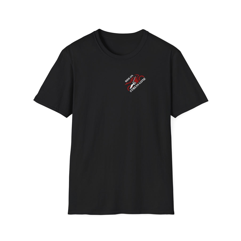 Motorbike T-shirt with 'Ride On, Stress Gone 2' Small Logo
