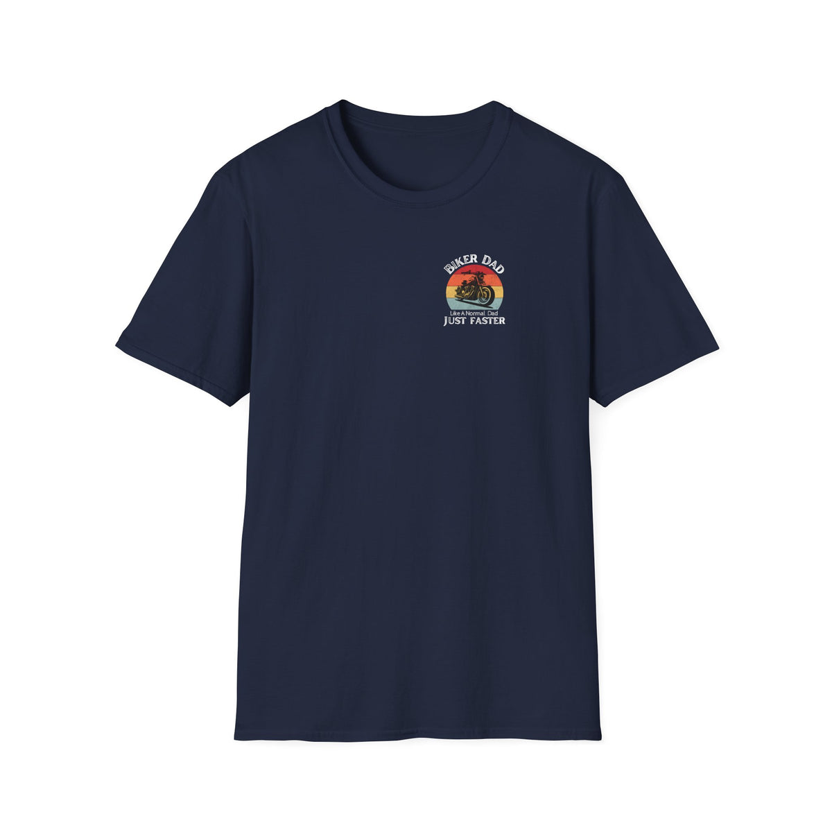 Motorbike T-shirt with 'Biker dad, Like a normal dad, Just faster' (2) Small Logo