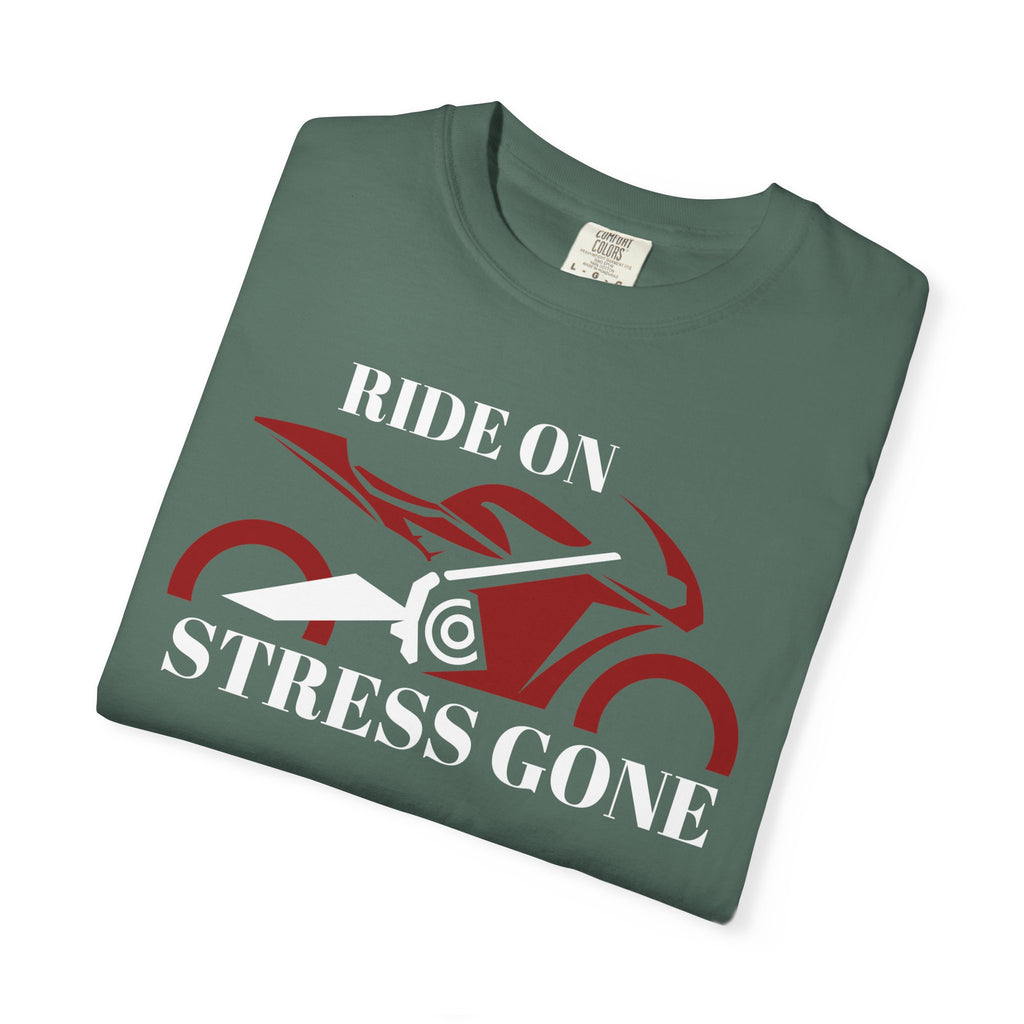 Non UK Sales Motorbike t-shirt  (Ride on, Stress gone)  R/B