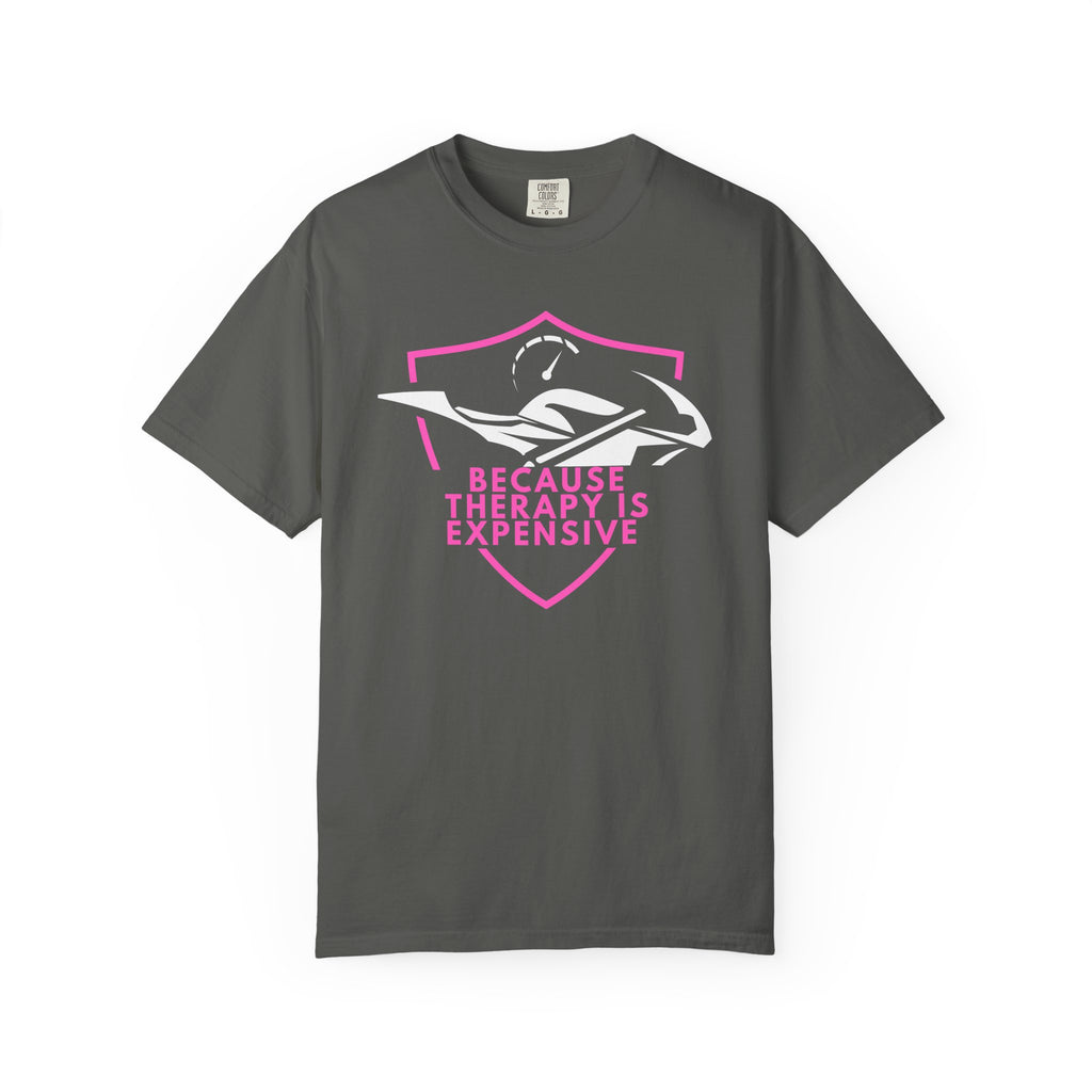 Non UK Sales Motorbike t-shirt  (Because Therapy is expensive) P/B