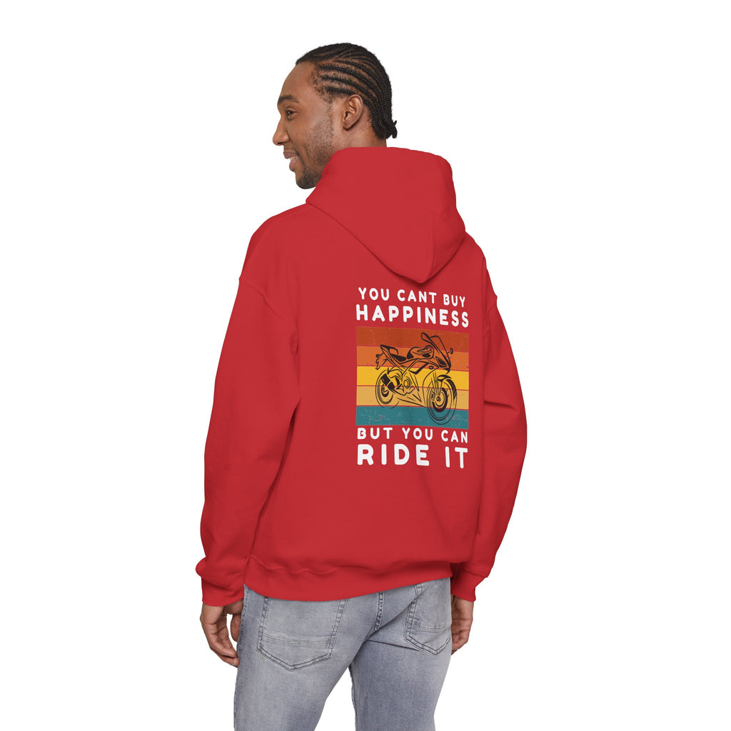 Unisex Heavy Blend™ Hooded Sweatshirt (You Cant Buy Happiness, Buy You Can Ride It) Back