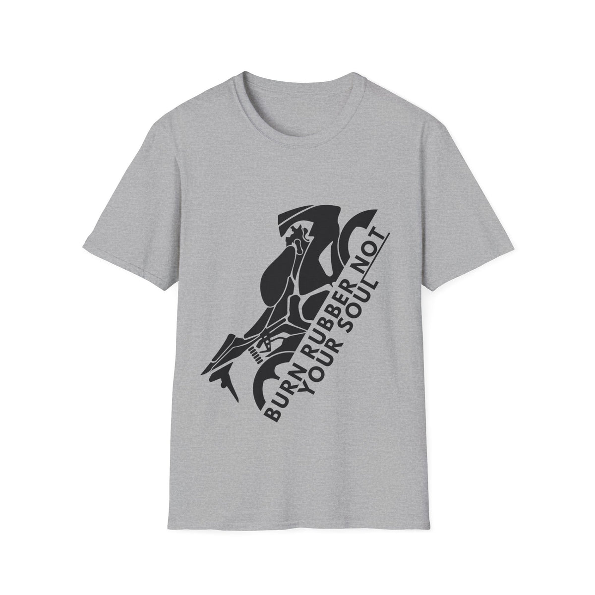 Motorbike T-shirt with 'Burn Rubber, Not your Soul' (1)