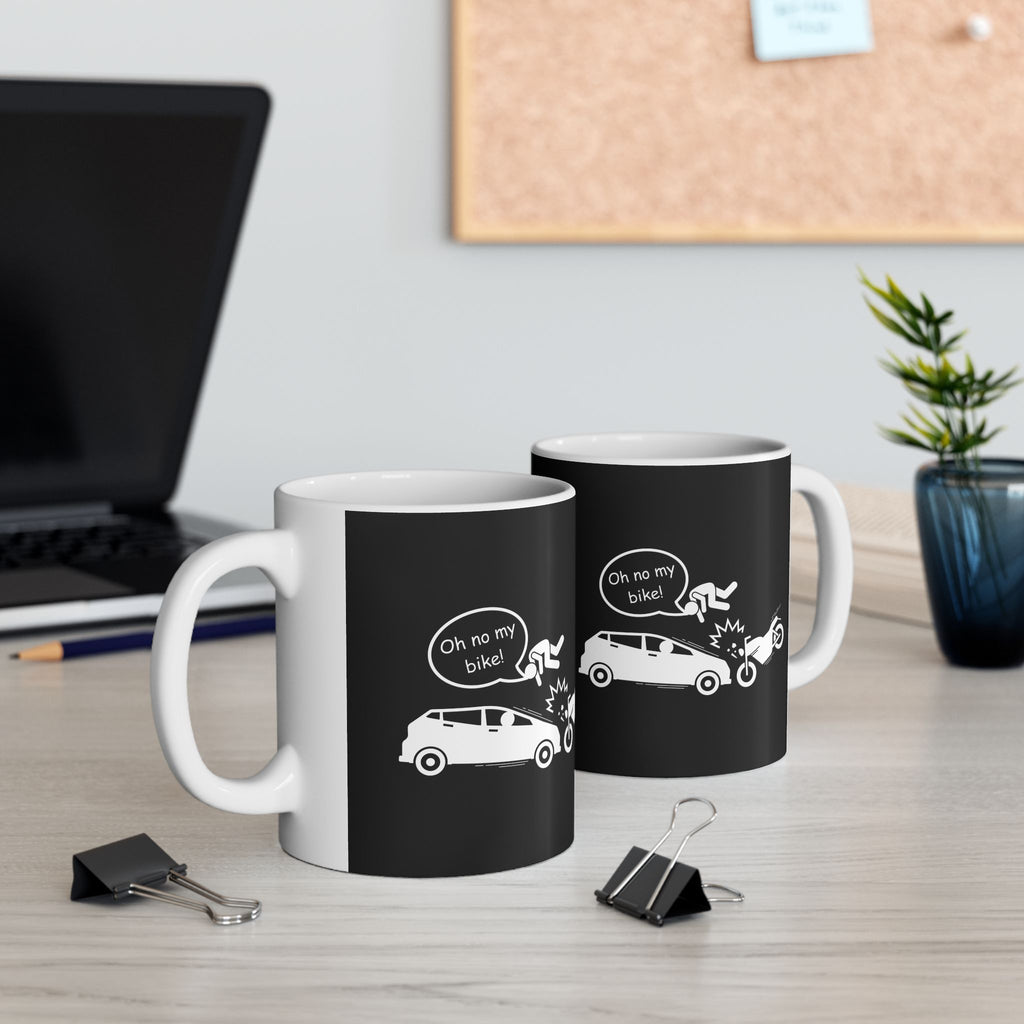 Non UK Sales 11oz And 15oz White Mug With (Oh no my bike!) B/W2