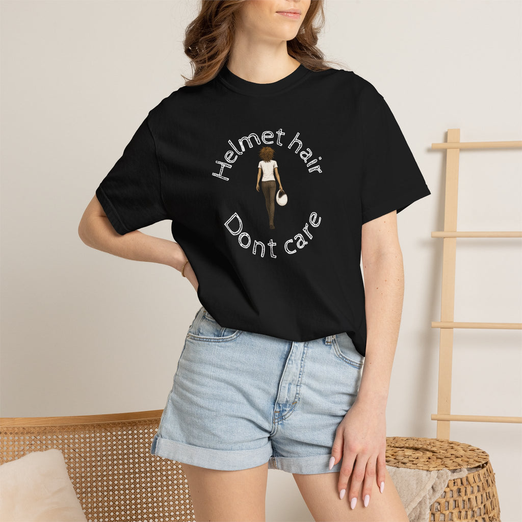 Non UK Sales Motorbike t-shirt  (Helmet hair, Dont care) W/B
