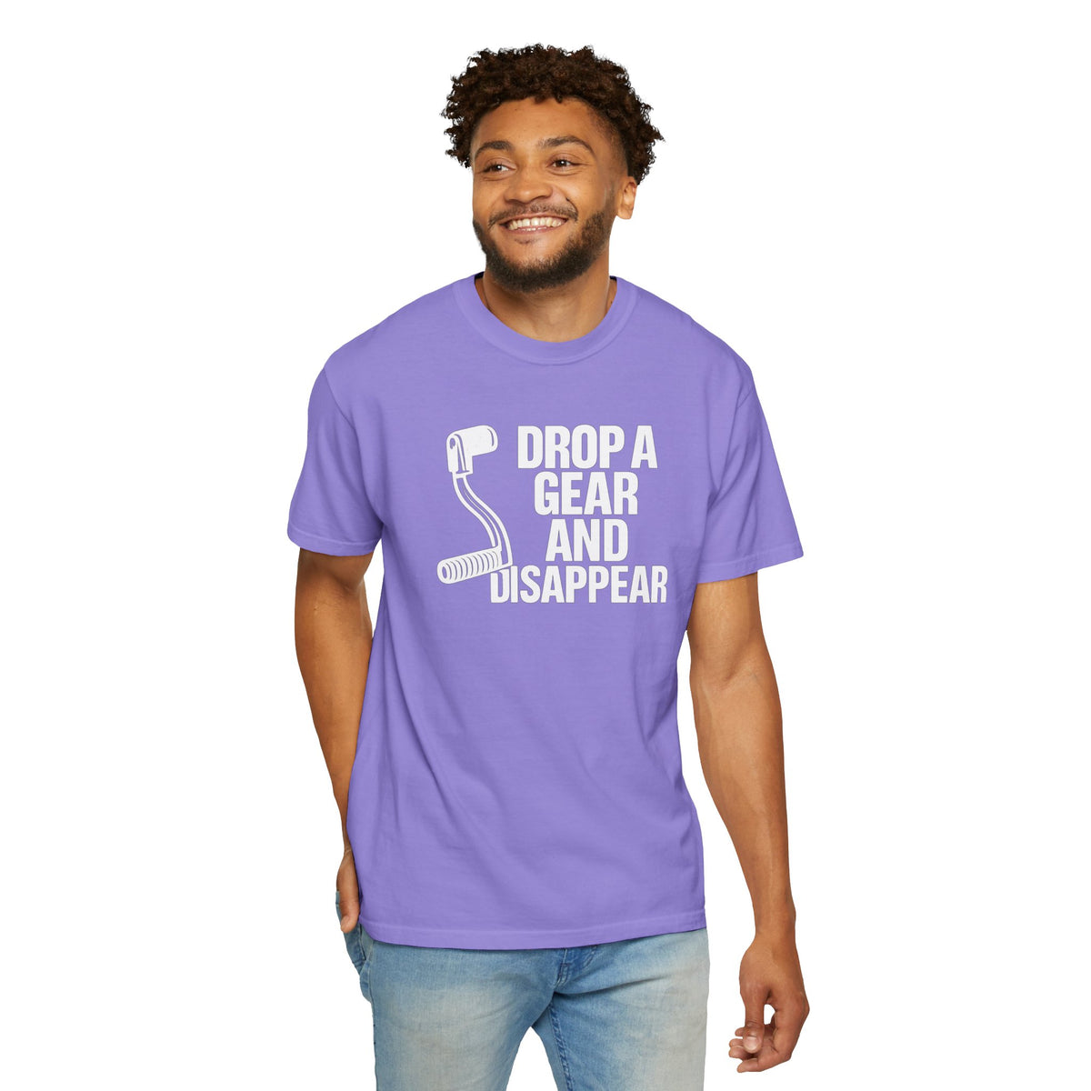Non UK Sales Motorbike t-shirt  (Drop a gear and disappear) Words W/B