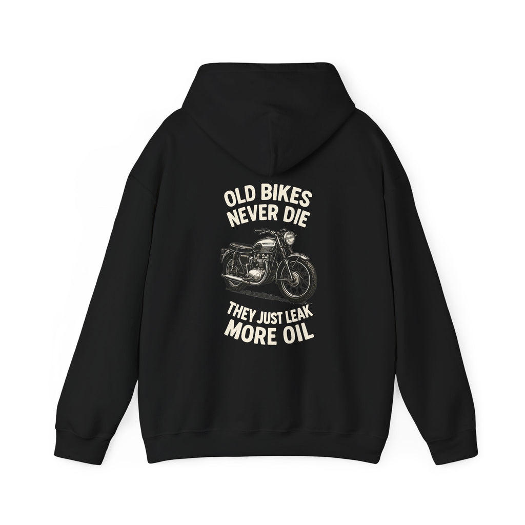Unisex Heavy Blend™ Hooded Sweatshirt (Old Bikes Never Die, They Just Leak More Oil) 2 Back