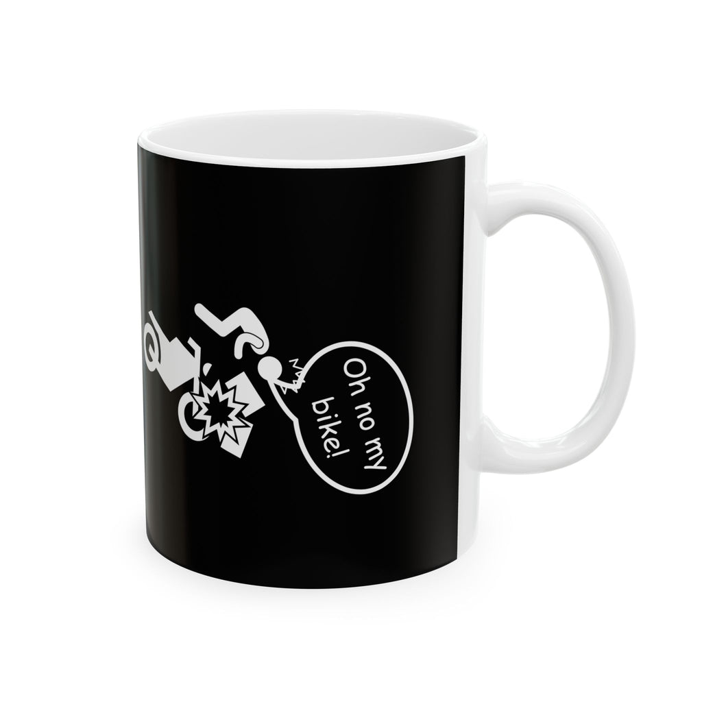 Non UK Sales 11oz And 15oz White Mug With (Oh no my bike!) B/W