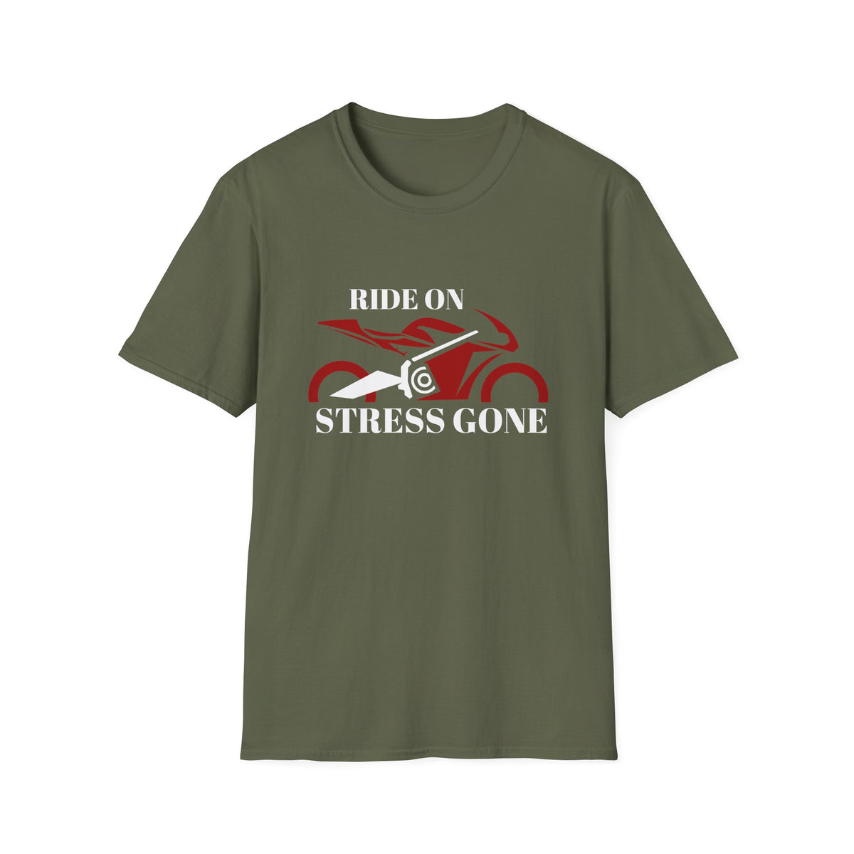 Motorbike T-shirt with 'Ride On, Stress Gone'