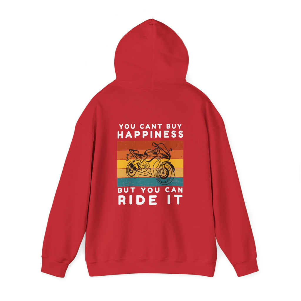 Unisex Heavy Blend™ Hooded Sweatshirt (You Cant Buy Happiness, Buy You Can Ride It) Back