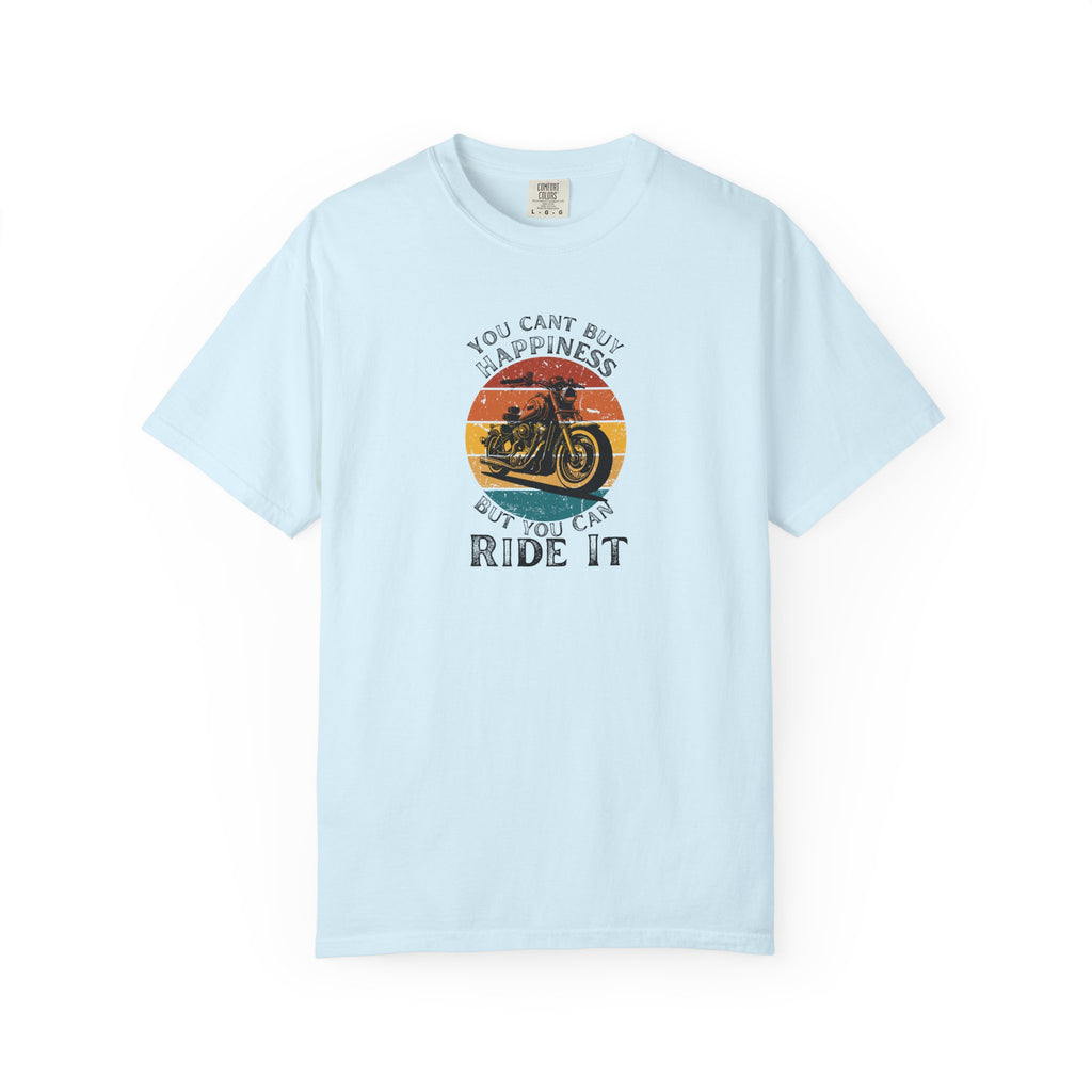 Non UK Sales Motorbike t-shirt  (You Cant Buy Happiness, But you can ride it )  B/W