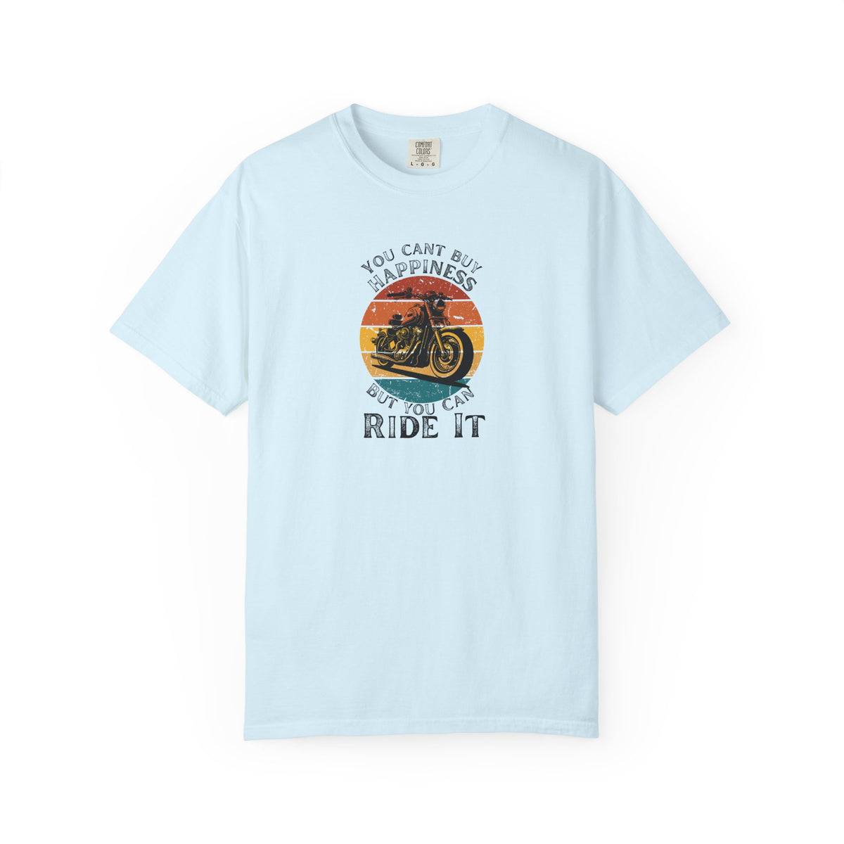 Non UK Sales Motorbike t-shirt  (You Cant Buy Happiness, But you can ride it )  B/W