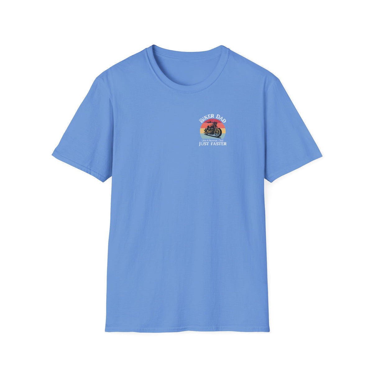 Motorbike T-shirt with 'Biker dad, Like a normal dad, Just faster' (2) Small Logo