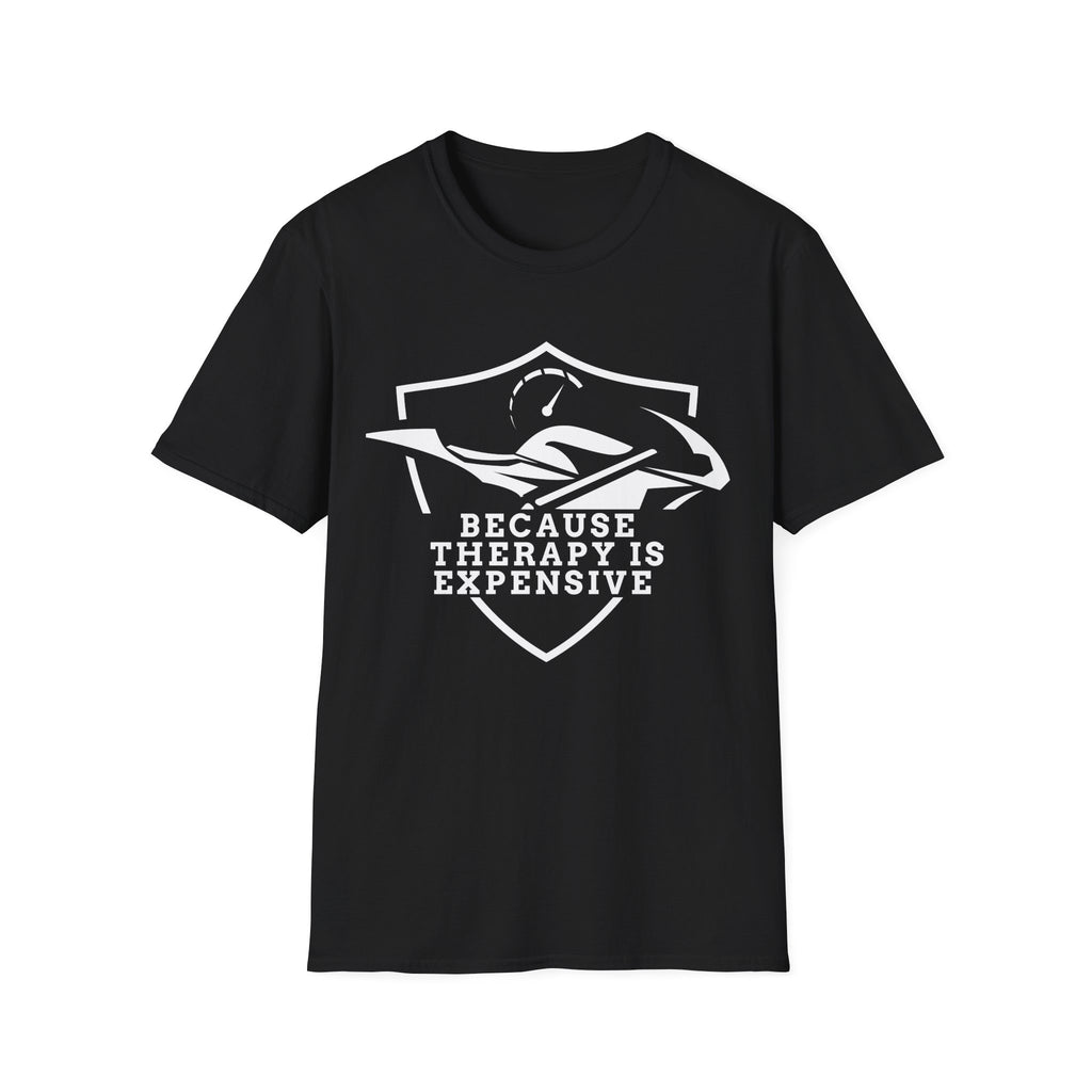 Motorbike T-shirt with 'Because Therapy is Expensive' (1)