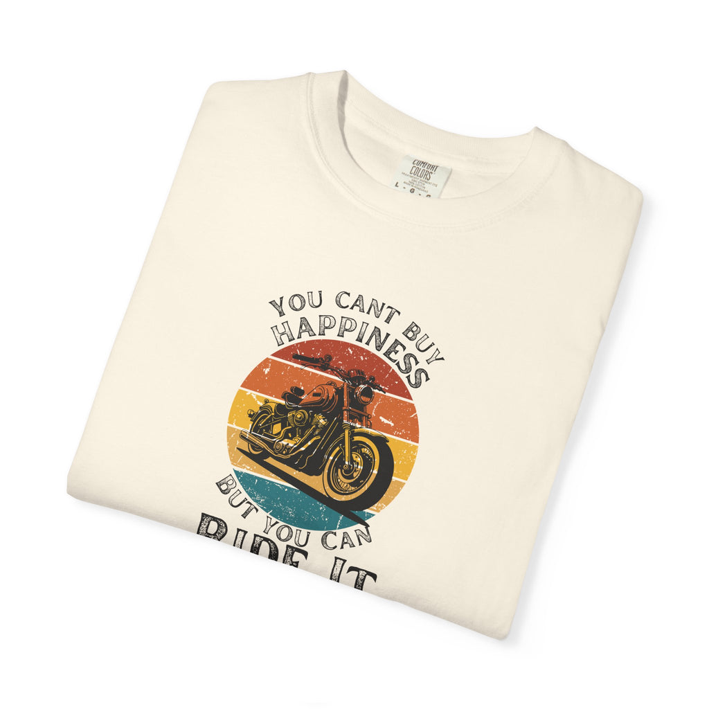 Non UK Sales Motorbike t-shirt  (You Cant Buy Happiness, But you can ride it )  B/W
