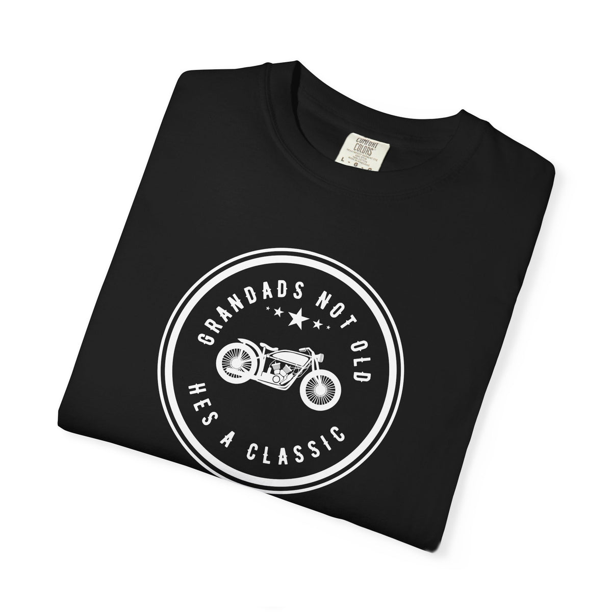 Non UK Sales Motorbike t-shirt  (Grandads not old, Hes a classic) W/B