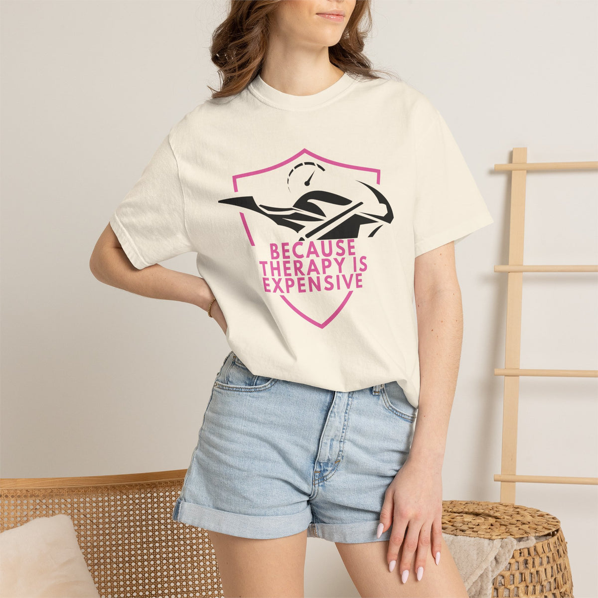 Non UK Sales Motorbike t-shirt  (Because Therapy is expensive) P/W