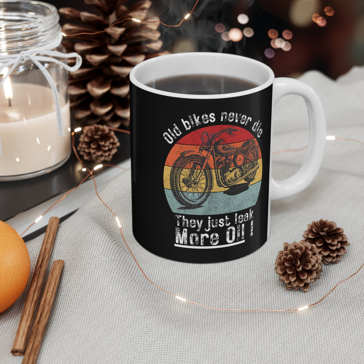 11oz White Mug With (Old bikes never die, they just leak more oil)