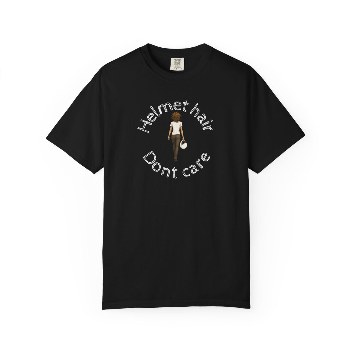 Non UK Sales Motorbike t-shirt  (Helmet hair, Dont care) W/B