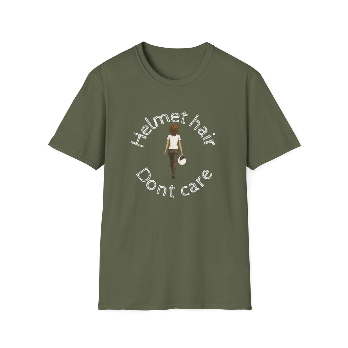 Motorbike T-shirt with 'Helmet hair, Dont care'
